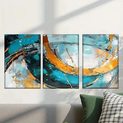 3pcs Blue and Orange Abstract Wall Art Set Canvas Unframed - High Quality Print 100% Australian Made Wall Canvas - Bella Home Decor