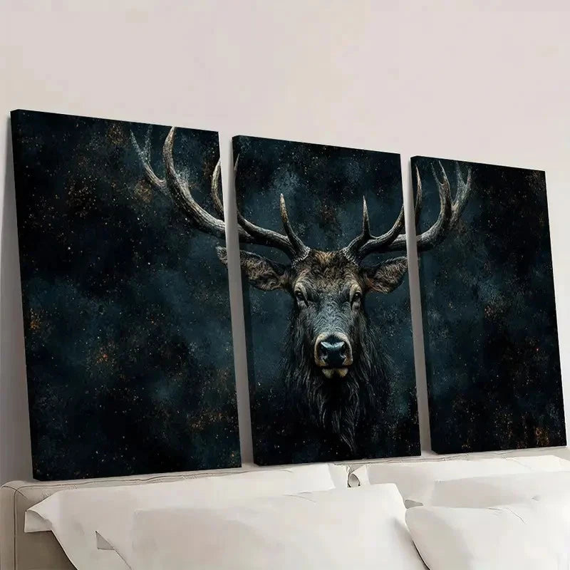 3pcs Buck Wildness Black Dark Themed Wall Art Set Canvas Framed 60x90cm - High Quality Print 100% Australian Made Wall Canvas Ready to Hang