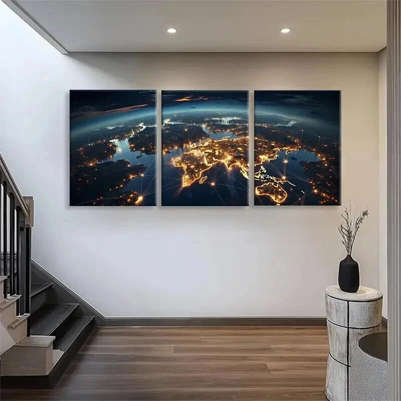 3pcs Modern Geographical Acrtwork Cities Perfect Wall Art Set Canvas Framed 40x60cm - High Quality Print 100% Australian Made Wall Canvas Ready to Hang - Bella Home Decor