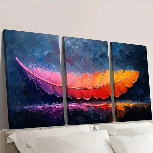 3pcs Original Colorful Feather Balloon Art A Wall Art Set Canvas Framed 50x70cm - High Quality Print 100% Australian Made Wall Canvas Ready to Hang