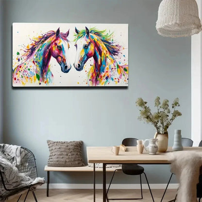 A Horse Couple Wall Art Canvas Office Home Room Framed 120x60cm