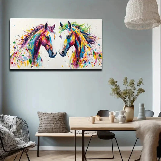 A Horse Couple Wall Art Canvas Office Home Room Framed 120x60cm