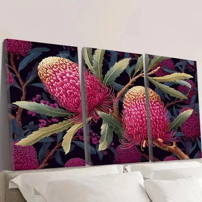 3pcs Banksia Australian Wild flower Wall Art Set Canvas Framed 40x60cm - High Quality Print 100% Australian Made Wall Canvas Ready to Hang - Bella Home Decor