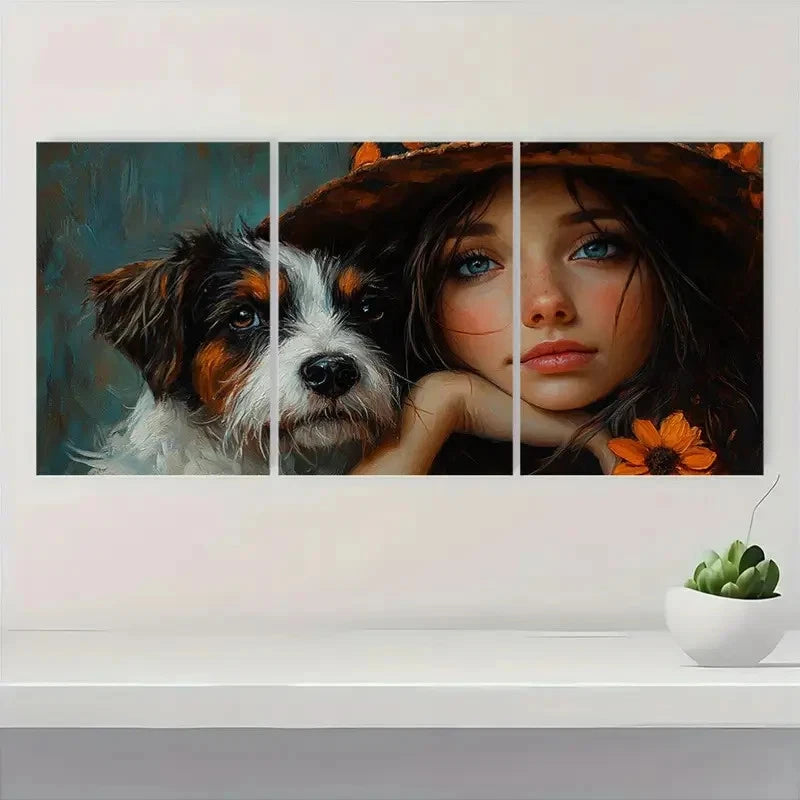 3pcs Dog  Moment Fine Art Print PO  Wall Art Set Canvas Framed 40x60cm - High Quality Print 100% Australian Made Wall Canvas Ready to Hang - Bella Home Decor