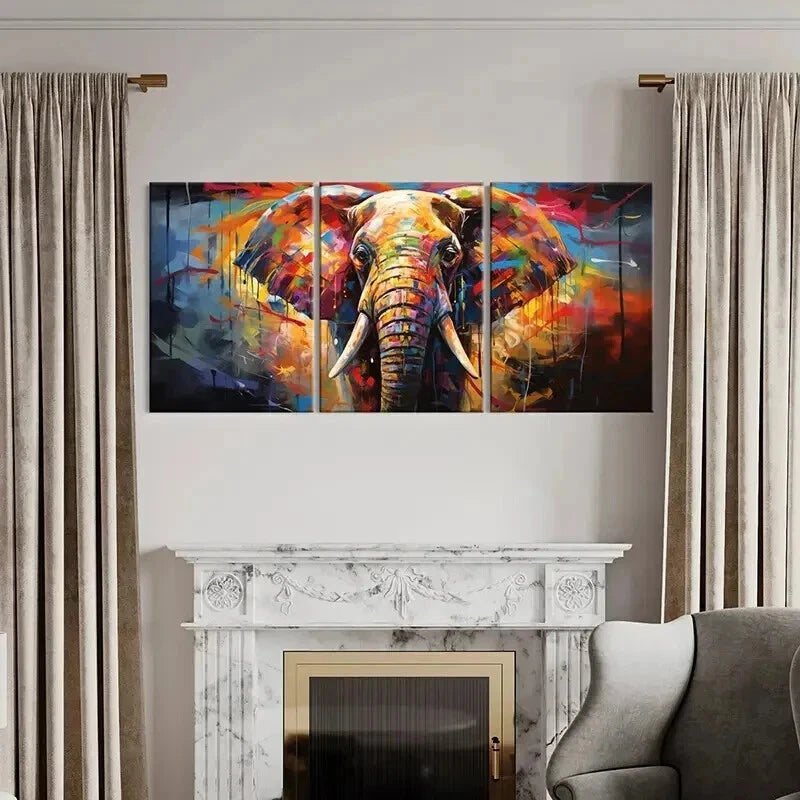 3pcs Elephant Retro Watercolor Style  Wall Art Set Canvas Framed 60x90cm - High Quality Print 100% Australian Made Wall Canvas Ready to Hang - Bella Home Decor