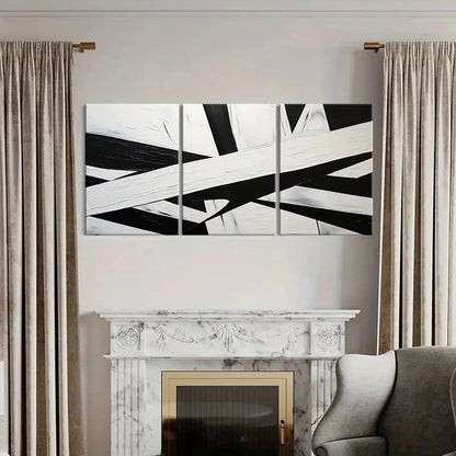 3pcs Black White Abstract Geometric Lines   Wall Art Set Canvas Framed 60x90cm - High Quality Print 100% Australian Made Wall Canvas Ready to Hang - Bella Home Decor
