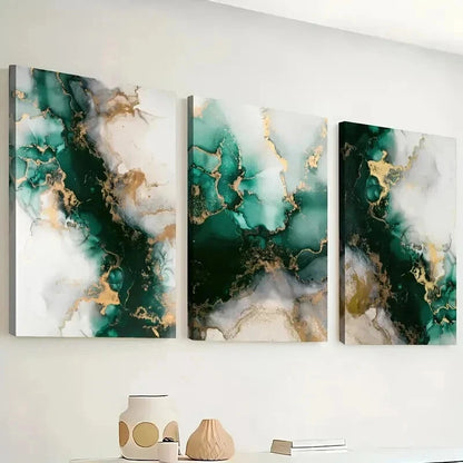 3pcs Modern Emerald Green & Gold Abstract Wall Art Set Canvas Framed 40x60cm - High Quality Print 100% Australian Made Wall Canvas Ready to Hang - Bella Home Decor
