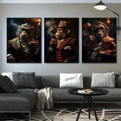 3pcs Stylish Monkeys in Sophisticated Attire Wall Art Canvas Unframed - High Quality Print 100% Australian Made Wall Canvas