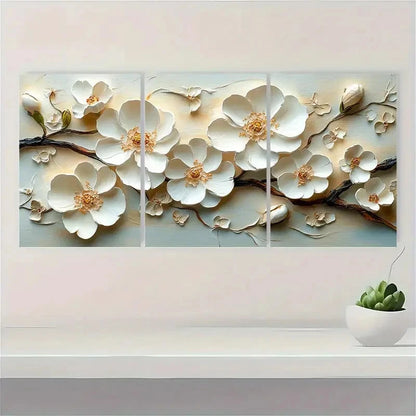 3pcs White Flower Texture  IU Wall Art Set Canvas Framed 40x60cm - High Quality Print 100% Australian Made Wall Canvas Ready to Hang