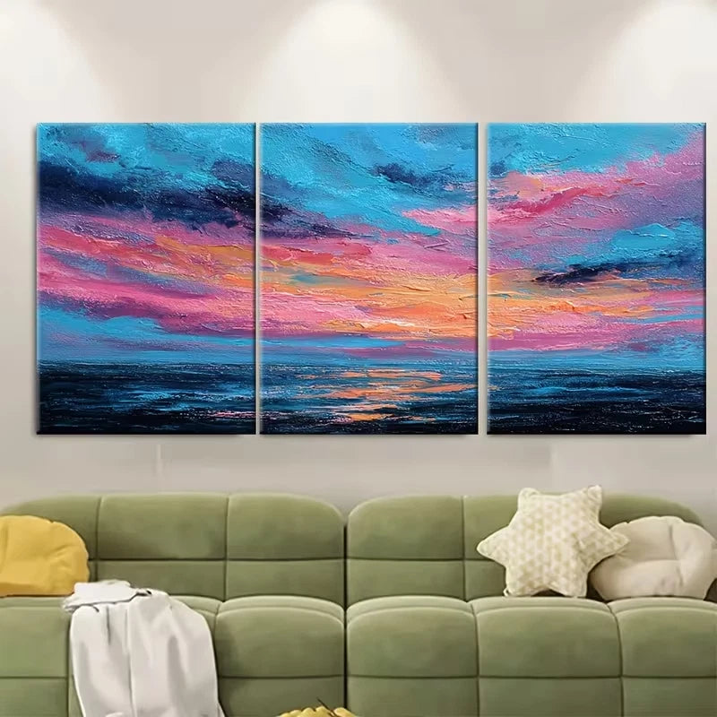 3pcs Abstract Sunset Ocean Painting Metal Print Ready to Hang Art - Bella Home Decor