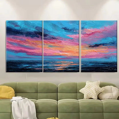 3pcs Abstract Sunset Ocean Painting Metal Print Ready to Hang Art - Bella Home Decor