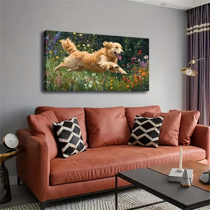 Golden Retriever Dog In Flower Wall Art Canvas Office Home Room Framed 120x60cm - Bella Home Decor