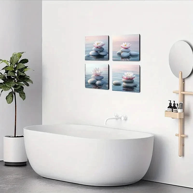 4pcsBlooming Flowers And Stones Wall Art Canvas Framed