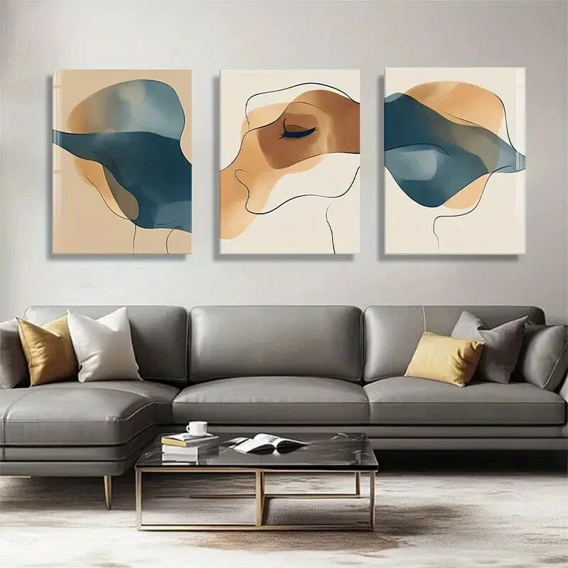 3pcs Fluid Shapes in Blue and Beige Perfect Wall Art Canvas Unframed – High Quality Print 100% Australian Made Wall Canvas - Bella Home Decor