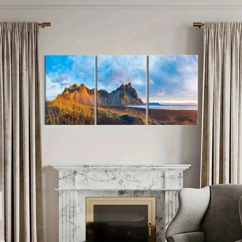 3pcs Mountain & Sea Beach Scenery Wall Art Set Canvas Framed 50x70cm - High Quality Print 100% Australian Made Wall Canvas Ready to Hang - Bella Home Decor