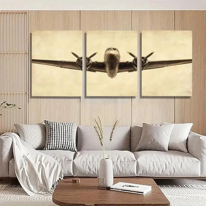 3pcs Vintage Airplane Retro Aviation Perfect Wall Art Set Canvas Framed 50x70cm - High Quality Print 100% Australian Made Wall Canvas Ready to Hang