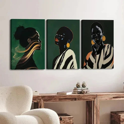 3pcs Black Women's Black & White Golden Wall Art Canvas Unframed - High Quality Print 100% Australian Made Wall Canvas