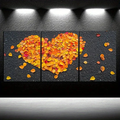 3pcs Love Made of Golden Leaves Modern Metal Print Ready to Hang Art - Bella Home Decor