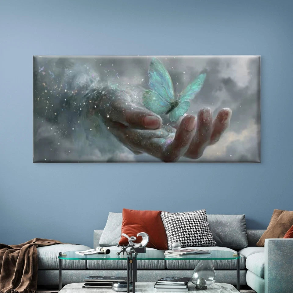 Luminous Butterfly & Floral Wall Art Canvas Office Home Room Framed 120x60cm