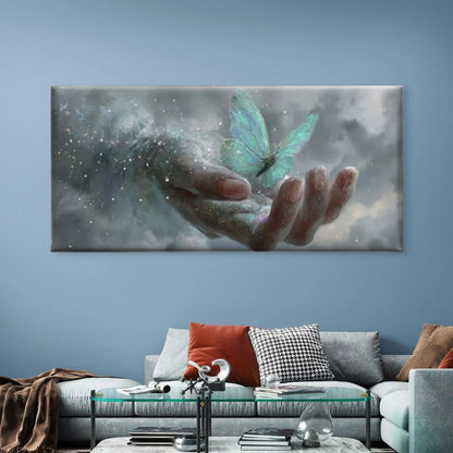 Luminous Butterfly & Floral Wall Art Canvas Office Home Room Framed 120x60cm