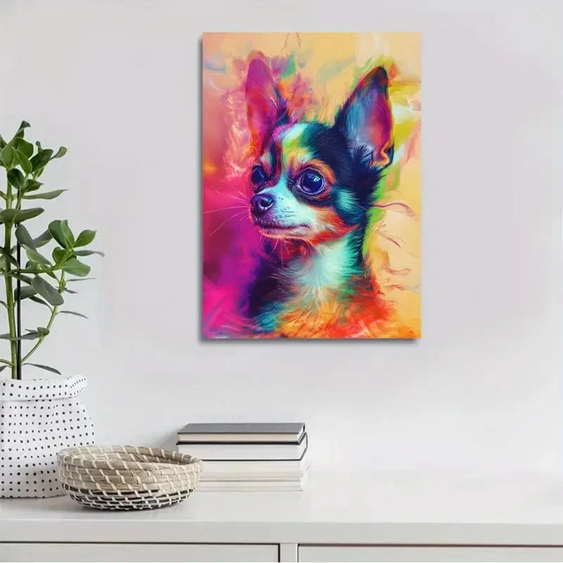 Abstract Art CutePet Chihuahua Dog Painting 40x60cm Metal Print Ready to Hang - Bella Home Decor