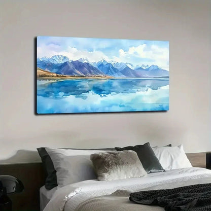Serene Blue Lake with Snow Wall Art Canvas Office Home Room Framed 120x60cm - Bella Home Decor