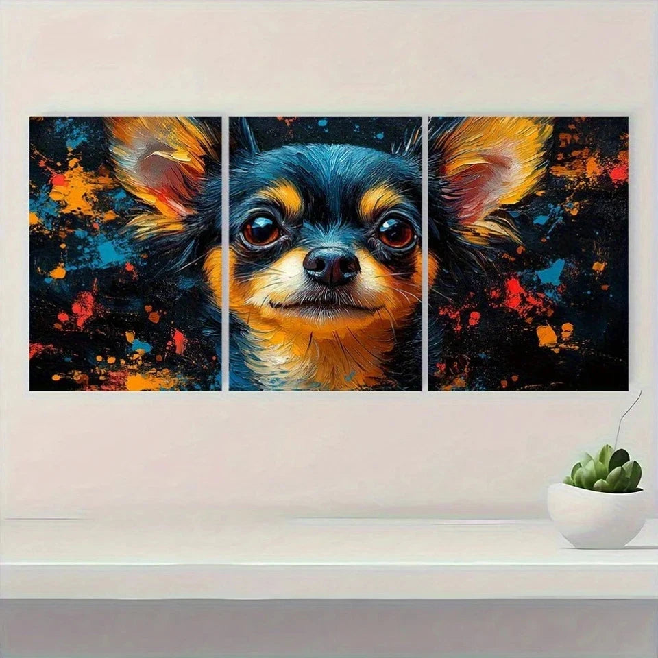 3pcs Chihuahuas Abstract Paint Splash Dog Metal Print Ready to Hang Art - Bella Home Decor