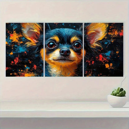 3pcs Chihuahuas Abstract Paint Splash Dog Metal Print Ready to Hang Art - Bella Home Decor