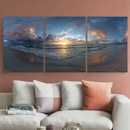 3pcs Sun & Cloud Beach Sunset Gulf Perfect Wall Art Set Canvas Framed 40x60cm - High Quality Print 100% Australian Made Wall Canvas Ready to Hang