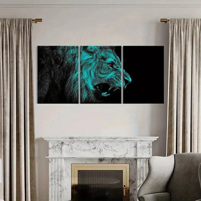 3pcs Fantasy Animal Art Lion Roaring Wall Art Set Canvas Framed 50x70cm - High Quality Print 100% Australian Made Wall Canvas Ready to Hang