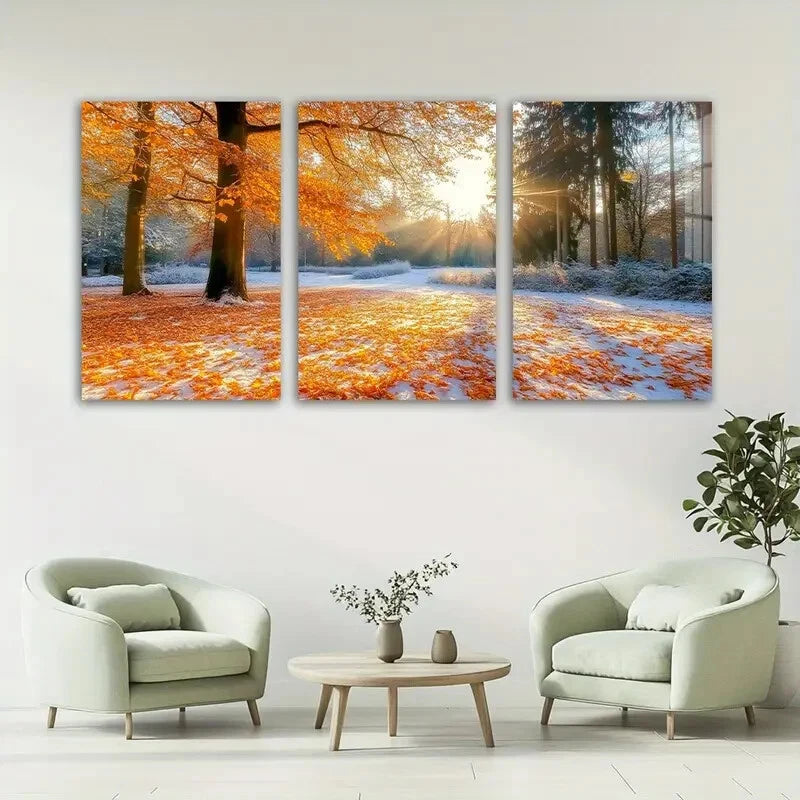 3pcs Sunset Forest Stunning Autumn Metal Print Ready to Hang Art - Bella Home Decor