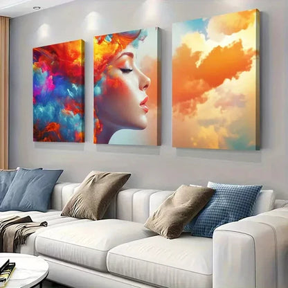 3pcs Vibrant Colorful Dreamy Abstract Woman Wall Art Set Canvas Unframed - High Quality Print 100% Australian Made Wall Canvas
