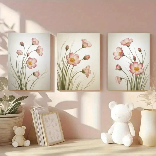 3pcs Green Stems and White Background Minimalist Metal Print Ready to Hang Art