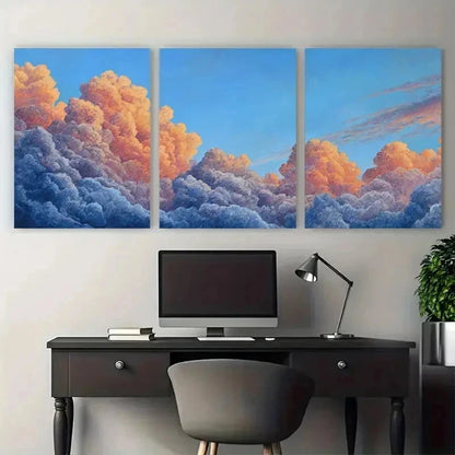 3pcs Sunrise Cloud Landscape Decor Perfect Wall Art Set Canvas Framed 50x70cm - High Quality Print 100% Australian Made Wall Canvas Ready to Hang