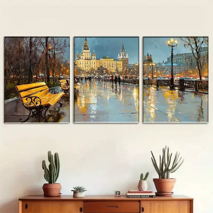 3 PCS Moscow Evening Streetscape Wrapped Wall Art Set Canvas Unframed - High Quality Print 100% Australian Made Wall Canvas - Bella Home Decor