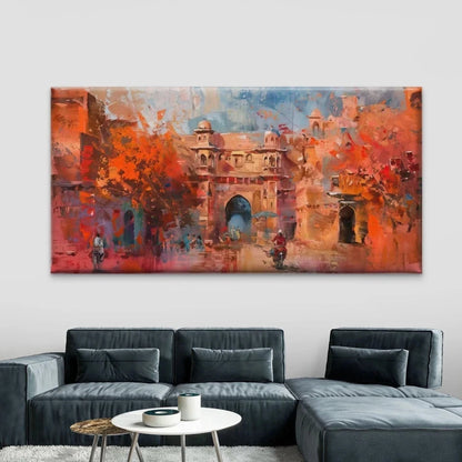 Abstract Indian Cityscape Wall Art Canvas Office Home Room Framed 120x60cm