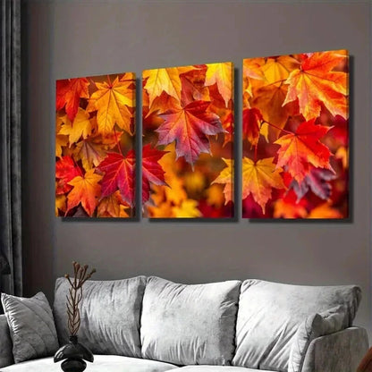 3pcs Vibrant Autumn Leaves Landscape Wall Art Set Canvas Framed 50x70cm - High Quality Print 100% Australian Made Wall Canvas Ready to Hang