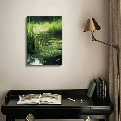 Green Aquatic Grassland Water Lily Painting 40x60cm Metal Print Ready to Hang - Bella Home Decor