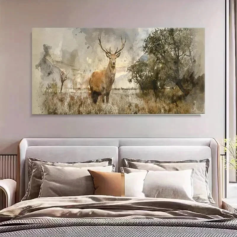 Rustic Wildlife Elk Forest Wall Art Canvas Office Home Room Framed 120x60cm - Bella Home Decor