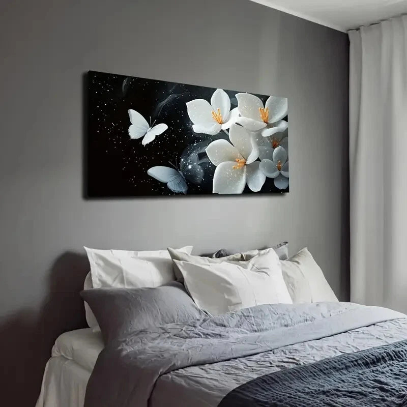 Elegant White Flowers Petals Wall Art Canvas Office Home Room Framed 120x60cm - Bella Home Decor