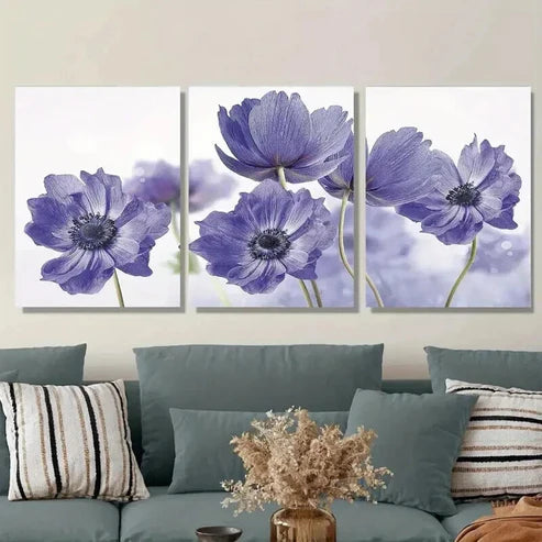 3pcs Purple Flower Classic Floral Painting Wall Art Canvas Unframed - High Quality Print 100% Australian Made Wall Canvas