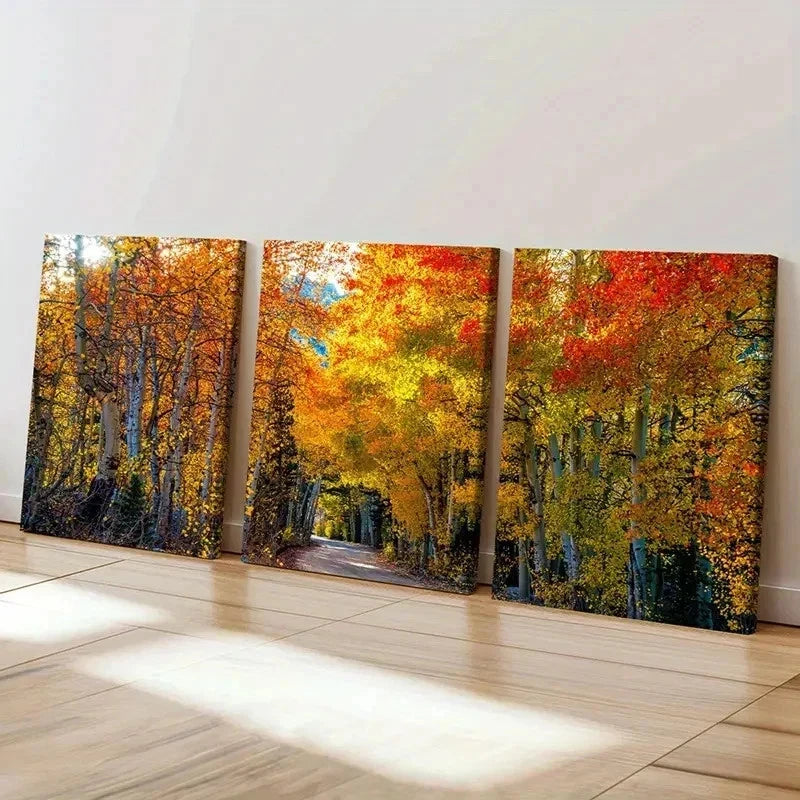 3pcs Autumn Nature Landscape Golden Birch Tree Wall Art Set Canvas Framed 60x90cm - High Quality Print 100% Australian Made Wall Canvas Ready to Hang - Bella Home Decor