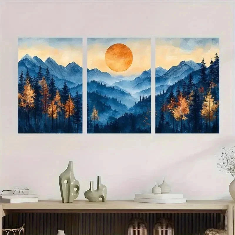 3pcs Mountain Forest Natural Scenery Wall Art Set Canvas Framed 50x70cm - High Quality Print 100% Australian Made Wall Canvas Ready to Hang