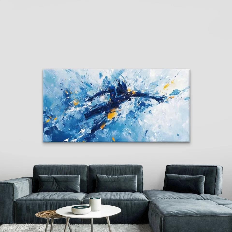 Dynamic Splash Design Wall Art Canvas Office Home Room Framed 120x60cm