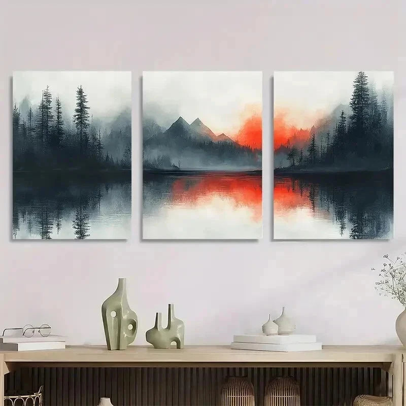 3pcs Mountain & Forest Scenery Décor Perfect Wall Art Set Canvas Framed 50x70cm - High Quality Print 100% Australian Made Wall Canvas Ready to Hang - Bella Home Decor