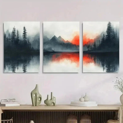 3pcs Mountain & Forest Scenery Décor Perfect Wall Art Set Canvas Framed 50x70cm - High Quality Print 100% Australian Made Wall Canvas Ready to Hang - Bella Home Decor