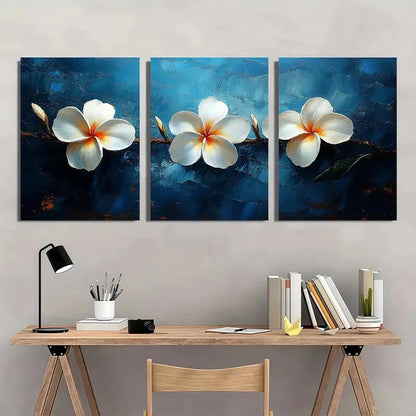 3pcs White Plumeria Flower Elegant Perfect Wall Art Set Canvas Framed 40x60cm - High Quality Print 100% Australian Made Wall Canvas Ready to Hang - Bella Home Decor