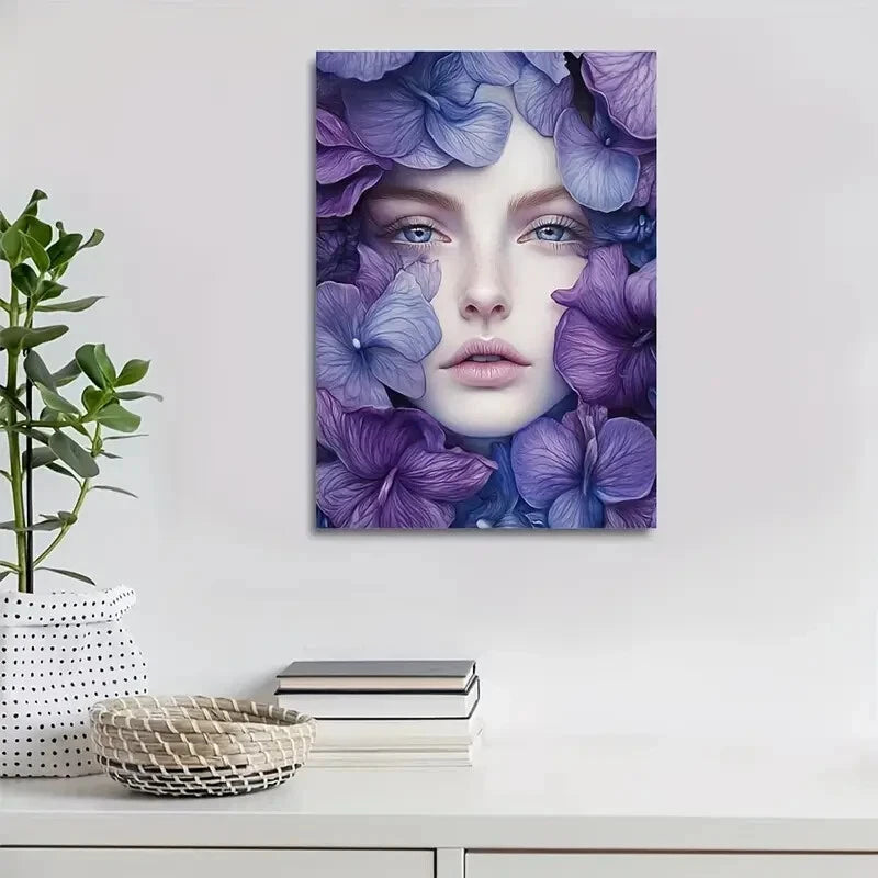 Beautiful Violet Floral Painting with Pine 40x60cm Metal Print Ready to Hang - Bella Home Decor