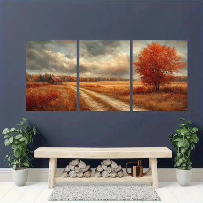 3pcs Vintage Rustic Autumn Landscape Scenery Metal Print Ready to Hang Art