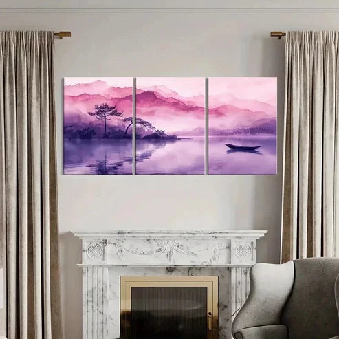 3pcs Traditional Chinese Landscape Boat & Lake Wall Art Canvas Unframed - High Quality Print 100% Australian Made Wall Canvas